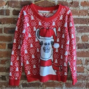 Merry Christmas Poof Large Red & White  Llama w/ a‎ Santa Hat Knit Sweater